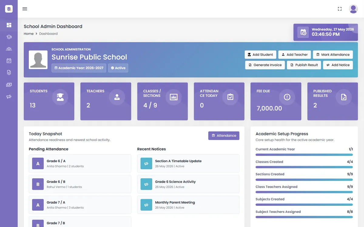 Education Eye attendance dashboard screenshot