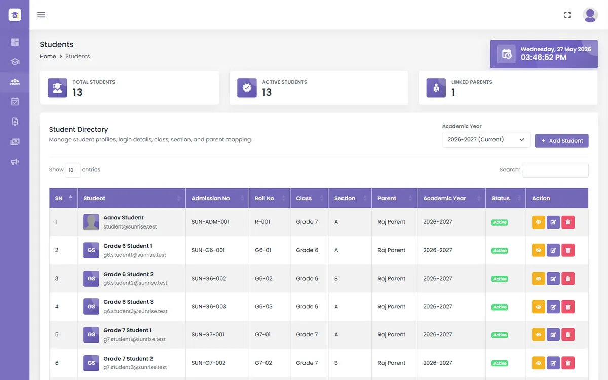 Education Eye student and parent CRM screenshot
